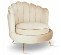MG Design Fauteuil Coquillage en Velours Beige - Fauteuil de Salon avec Pieds dorés, Grand siège et Dossier capitonné