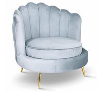 MG Design Fauteuil Coquillage en Velours Bleu Clair - Fauteuil de Salon avec Pieds dorés, Grand siège et Dossier capitonné