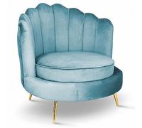 MG Design Fauteuil Coquillage en Velours Bleu - Fauteuil de Salon avec Pieds dorés, Grand siège et Dossier capitonné
