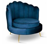 MG Design Fauteuil Coquillage en Velours Bleu foncé - Fauteuil de Salon avec Pieds dorés, Grand siège et Dossier capitonné
