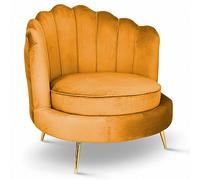 MG Design Fauteuil Coquillage en Velours Jaune - Fauteuil de Salon avec Pieds dorés, Grand siège et Dossier capitonné