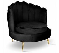 MG Design Fauteuil Coquillage en Velours Noir - Fauteuil de Salon avec Pieds dorés, Grand siège et Dossier capitonné