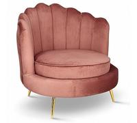 MG Design Fauteuil Coquillage en Velours Rose - Fauteuil de Salon avec Pieds dorés, Grand siège et Dossier capitonné
