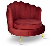 MG Design Fauteuil Coquillage en Velours Rouge - Fauteuil de Salon avec Pieds dorés, Grand siège et Dossier capitonné
