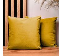 MG Design Lot de 2 Housses de Coussin 30 x 30 cm Jaune - Velours Doux à léger reflet, décoratives pour canapé et Salon