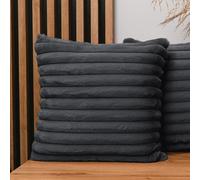 MG Design Lot de 2 Housses de Coussin 45 x 45 cm Gris - Fausse Fourrure à Long Poil avec surpiqûres, Douces et décoratives pour canapé et Salon