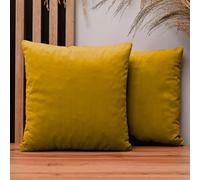 MG Design Lot de 2 Housses de Coussin 50 x 50 cm Jaune - Velours Doux à léger reflet, décoratives pour canapé et Salon