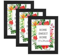 MG Design Lot de 3 Cadres Photo 15 x 20 cm en Bois Massif - Noir, avec Verre Acrylique - à Suspendre ou à Poser, Orientation Verticale ou Horizontale - pour Photos, Affiches, Puzzles