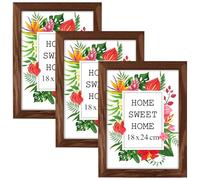 MG Design Lot de 3 Cadres Photo 18 x 24 cm en Bois Massif - Marron, avec Verre Acrylique - à Suspendre ou à Poser, Orientation Verticale ou Horizontale - pour Photos, Affiches, Puzzles