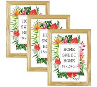 MG Design Lot de 3 Cadres Photo 18 x 24 cm en Bois Massif - Naturel, avec Verre Acrylique - à Suspendre ou à Poser, Orientation Verticale ou Horizontale - pour Photos, Affiches, Puzzles