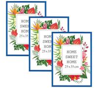MG Design Lot de 3 Cadres Photo 25 x 35 cm en Bois Massif - Bleu, avec Verre Acrylique - à Suspendre ou à Poser, Orientation Verticale ou Horizontale - pour Photos, Affiches, Puzzles