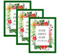 MG Design Lot de 3 Cadres Photo 30 x 40 cm en Bois Massif - Vert, avec Verre Acrylique - à Suspendre ou à Poser, Orientation Verticale ou Horizontale - pour Photos, Affiches, Puzzles