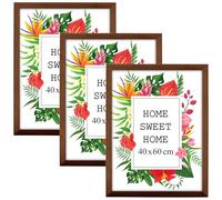 MG Design Lot de 3 Cadres Photo 40 x 60 cm en Bois Massif - Marron, avec Verre Acrylique - à Suspendre ou à Poser, Orientation Verticale ou Horizontale - pour Photos, Affiches, Puzzles