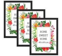 MG Design Lot de 3 Cadres Photo 40 x 60 cm en Bois Massif - Noir, avec Verre Acrylique - à Suspendre ou à Poser, Orientation Verticale ou Horizontale - pour Photos, Affiches, Puzzles