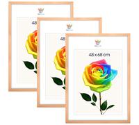 MG Design Lot de 3 Cadres photo 48 x 68 cm - Cadres en bois Naturel avec verres acryliques incassables, portrait & paysage, avec fixation murale