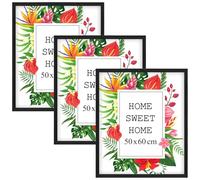 MG Design Lot de 3 Cadres Photo 50 x 60 cm en Bois Massif - Noir, avec Verre Acrylique - à Suspendre ou à Poser, Orientation Verticale ou Horizontale - pour Photos, Affiches, Puzzles