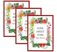 MG Design Lot de 3 Cadres Photo 50 x 70 cm en Bois Massif - Rouge, avec Verre Acrylique - à Suspendre ou à Poser, Orientation Rougeicale ou Horizontale - pour Photos, Affiches, Puzzles