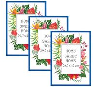 MG Design Lot de 3 Cadres Photo A3 29,7 x 42 cm en Bois Massif - Bleu, avec Verre Acrylique - à Suspendre ou à Poser, Orientation Verticale ou Horizontale - pour Photos, Affiches, Puzzles