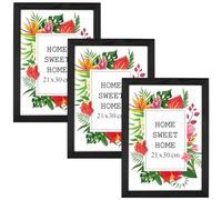 MG Design Lot de 3 Cadres Photo A4 21 x 30 cm en Bois Massif - Noir, avec Verre Acrylique - à Suspendre ou à Poser, Orientation Verticale ou Horizontale - pour Photos, Affiches, Puzzles