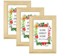 MG Design Lot de 3 Cadres Photo A6 10 x 15 cm en Bois Massif - Naturel, avec Verre Acrylique - à Suspendre ou à Poser, Orientation Verticale ou Horizontale - pour Photos, Affiches, Puzzles