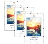 MG Design Lot de 3 cadres sans bordure en 62 x 93 cm - Cadres photo en plexiglas incassable avec dos HDF, fixation murale portrait/paysage