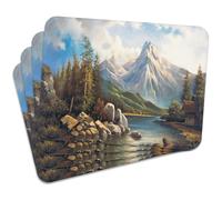 Mg Design Lot de 4 Sets de Table en liège - A Haven in The Mountains, Marian Kashuba - 30 × 40 cm - résistants à la Chaleur, faciles à Nettoyer