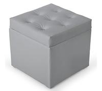 MG Design Pouf Coffre Argent 50 x 50 cm - Tabouret rembourré en Simili Cuir avec Rangement et Couvercle pour Salon, Chambre ou entrée