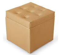 MG Design Pouf Coffre Beige 50 x 50 cm - Tabouret rembourré en Simili Cuir avec Rangement et Couvercle pour Salon, Chambre ou entrée