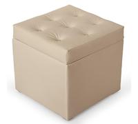 MG Design Pouf Coffre Beige Clair 50 x 50 cm - Tabouret rembourré en Simili Cuir avec Rangement et Couvercle pour Salon, Chambre ou entrée