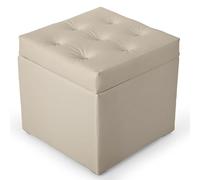 MG Design Pouf Coffre Beige Clair 50 x 50 cm - Tabouret rembourré en Simili Cuir avec Rangement et Couvercle pour Salon, Chambre ou entrée