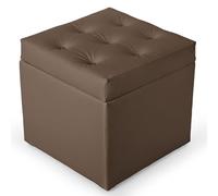 MG Design Pouf Coffre Beige foncé 50 x 50 cm - Tabouret rembourré en Simili Cuir avec Rangement et Couvercle pour Salon, Chambre ou entrée