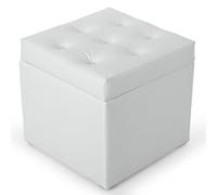 MG Design Pouf Coffre Blanc 50 x 50 cm - Tabouret rembourré en Simili Cuir avec Rangement et Couvercle pour Salon, Chambre ou entrée
