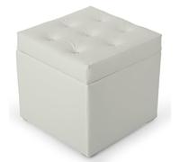 MG Design Pouf Coffre Blanc 50 x 50 cm - Tabouret rembourré en Simili Cuir avec Rangement et Couvercle pour Salon, Chambre ou entrée