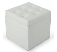 MG Design Pouf Coffre Blanc 50 x 50 cm - Tabouret rembourré en Simili Cuir avec Rangement et Couvercle pour Salon, Chambre ou entrée