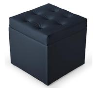 MG Design Pouf Coffre Bleu Gris 50 x 50 cm - Tabouret rembourré en Simili Cuir avec Rangement et Couvercle pour Salon, Chambre ou entrée