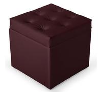 MG Design Pouf Coffre Bordeaux 50 x 50 cm - Tabouret rembourré en Simili Cuir avec Rangement et Couvercle pour Salon, Chambre ou entrée
