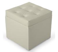 MG Design Pouf Coffre Crème 50 x 50 cm - Tabouret rembourré en Simili Cuir avec Rangement et Couvercle pour Salon, Chambre ou entrée