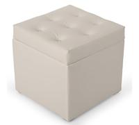 MG Design Pouf Coffre Crème 50 x 50 cm - Tabouret rembourré en Simili Cuir avec Rangement et Couvercle pour Salon, Chambre ou entrée