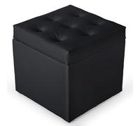 MG Design Pouf Coffre Graphite 50 x 50 cm - Tabouret rembourré en Simili Cuir avec Rangement et Couvercle pour Salon, Chambre ou entrée