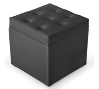 MG Design Pouf Coffre Gris 50 x 50 cm - Tabouret rembourré en Simili Cuir avec Rangement et Couvercle pour Salon, Chambre ou entrée