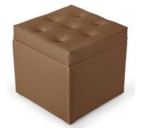 MG Design Pouf Coffre Marron 50 x 50 cm - Tabouret rembourré en Simili Cuir avec Rangement et Couvercle pour Salon, Chambre ou entrée