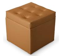 MG Design Pouf Coffre Marron Clair 50 x 50 cm - Tabouret rembourré en Simili Cuir avec Rangement et Couvercle pour Salon, Chambre ou entrée