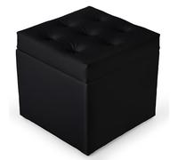 MG Design Pouf Coffre Noir 50 x 50 cm - Tabouret rembourré en Simili Cuir avec Rangement et Couvercle pour Salon, Chambre ou entrée