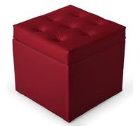 MG Design Pouf Coffre Rouge 50 x 50 cm - Tabouret rembourré en Simili Cuir avec Rangement et Couvercle pour Salon, Chambre ou entrée