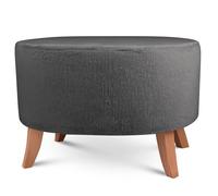 MG Design Pouf Ovale en Fausse Fourrure 62 x 72 cm en Gris avec Pieds en Bois - Repose-Pieds Confortable pour Salon ou Chambre