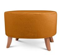 MG Design Pouf Ovale en Fausse Fourrure 62 x 72 cm en Jaune avec Pieds en Bois - Repose-Pieds Confortable pour Salon ou Chambre