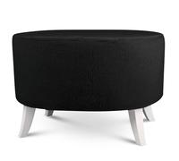 MG Design Pouf Ovale en Fausse Fourrure 62 x 72 cm en Noir avec Pieds en Bois - Repose-Pieds Confortable pour Salon ou Chambre