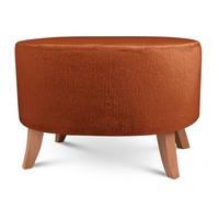 MG Design Pouf Ovale en Fausse Fourrure 62 x 72 cm en Orange avec Pieds en Bois - Repose-Pieds Confortable pour Salon ou Chambre