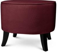 MG Design Pouf Ovale en Velours 52 x 62 cm en Bordeaux avec Pieds en Bois - Repose-Pieds et Siège Décoratif pour Salon ou Chambre