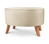 MG Design Pouf Ovale en Velours 62 x 72 cm en Beige avec Pieds en Bois - Repose-Pieds et Siège Décoratif pour Salon ou Chambre
